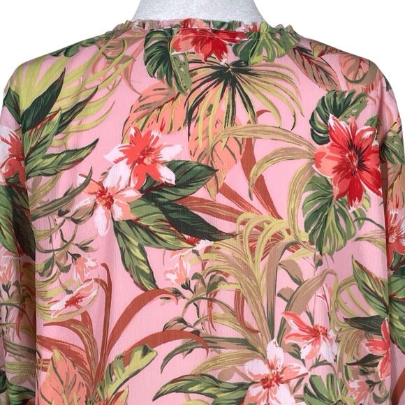 J.Jill Seashell Paradise Found Floral Tunic Top Dress Size 2X Bell Sleeve Pink - Picture 12 of 16